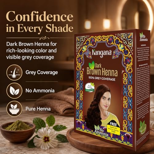 Kangana Henna Hair Dye Dark Brown - Ammonia-Free, 6 Pouches