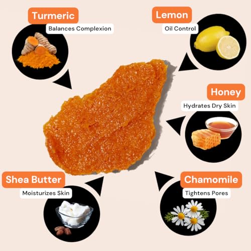Minimo Glow Turmeric Face Scrub (Unscented) With Heart Applicator - Infused with Turmeric, Manuka Honey, Cinnamon, and Chamomile - Face Scrubber for All Skin Types - 5 FL OZ (147 ML)