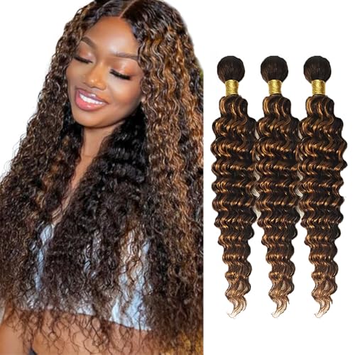 WuvuSnm P430 Ombre Brown Deep Wave Human Hair Bundles 20-24"