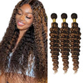 WuvuSnm P430 Ombre Brown Deep Wave Human Hair Bundles 20-24"
