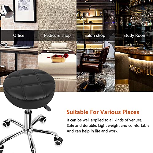 Round Rolling Stool with PU Leather - Adjustable Height