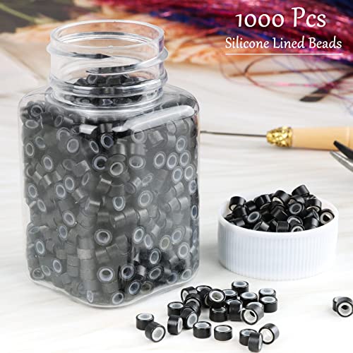 Black Hair Extension Microbeads Silicone Lined 5mm 1000pcs