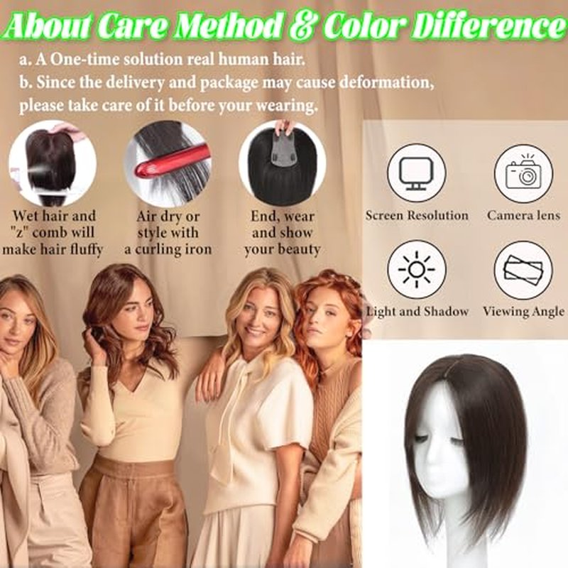 Rootoo Hair Topper 12" Human Hair Black | Thinning Hair Coverage