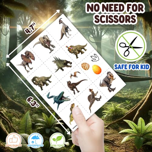 96Pcs Dinosaur Temporary Tattoos - Pre-Cut Stickers for Kids