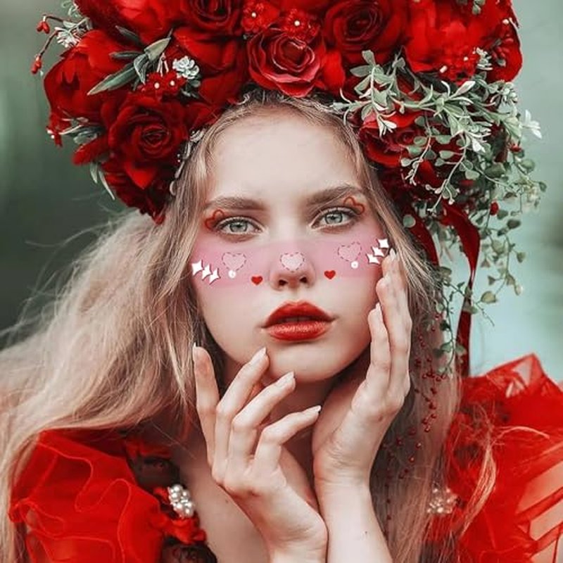 10 Pcs Love Heart Blush Face Stickers Cute Valentine's Day Hearts Bows Peals Freckle Temporary Tattoo Self-adhesive Face Sticker Face Body Decal Stage Makeup Face Decoration for Holiday Party