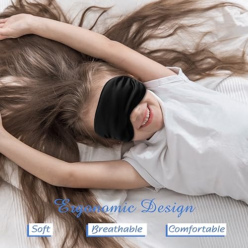 4 Silk Sleep Mask Smooth Soft Eye Mask Eye Mask with Adjustable Shoulder Strap Eye Mask Sleep Shading Travel Relaxation (Black)