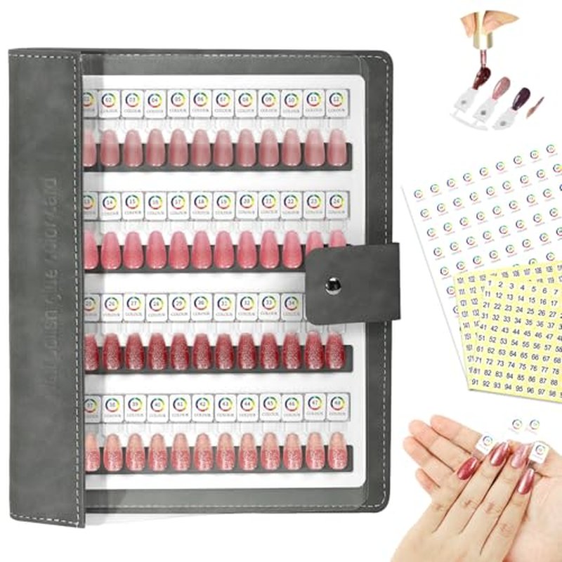 48 Magnetic Nail Swatch Book,Leather Nail Color Display Book with 48 Magnetic Tips & Number Labels,Professional Nail Salon Color Display Book for Easy Preview & Storage
