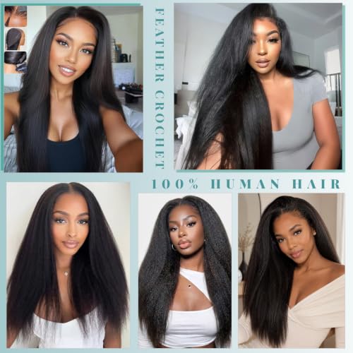 Human Crochet Hair Extensions 14 Inch Yaki Straight Pre-Separated Black #1B