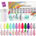 RARJSM Gel Liner Nail Art, Cotton Candy Collection Painting Gel Nail Art Polish Set Wire Drawing Gel for Nail Adesign Nail Art Brushes Set 6 Pcs Nail Art Design Pen Painting Tools
