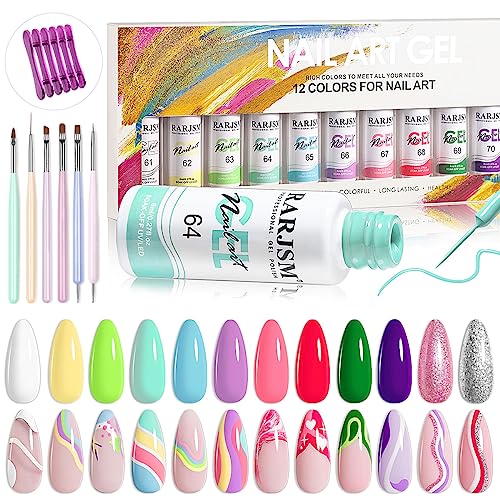 RARJSM Gel Liner Nail Art, Cotton Candy Collection Painting Gel Nail Art Polish Set Wire Drawing Gel for Nail Adesign Nail Art Brushes Set 6 Pcs Nail Art Design Pen Painting Tools