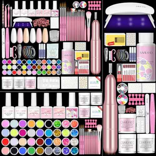 SAVILAND Essentials Acrylic Nail Kit with Drill: Professional Nails Kit Acrylic Set with Everything U V Light Gel Polish Nail Glue Tips Nail Art Supplies for DIY Home Salon