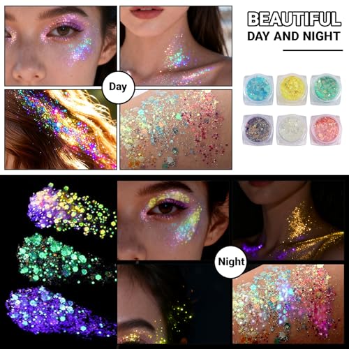 Glow in Dark Glitter Gel Set - 6 Colors UV Blacklight