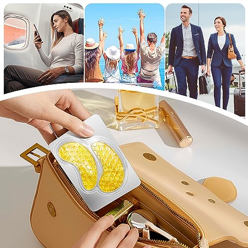 Yargkos 60 Pcs 24K Gold Under Eye Patches with 5 Pieces Travel 24K Golden Eye Mask, 30 Pairs Women Undereye Mask for Dark Circles Puffy Eyes Treatment, Men Gel Pads Hydrating for Puffiness Wrinkle