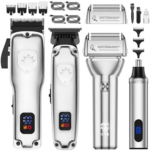 Professional Hair Clippers for Men, Barber Clippers and Trimmers Set, Foil Shavers for Men, 4 in 1 Cordless Hair Clippers Set Hair Cutting Kit Barber kit with LED Display