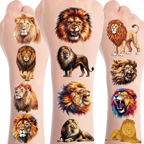 Lion Temporary Tattoo Stickers for Kids, 8 Sheets