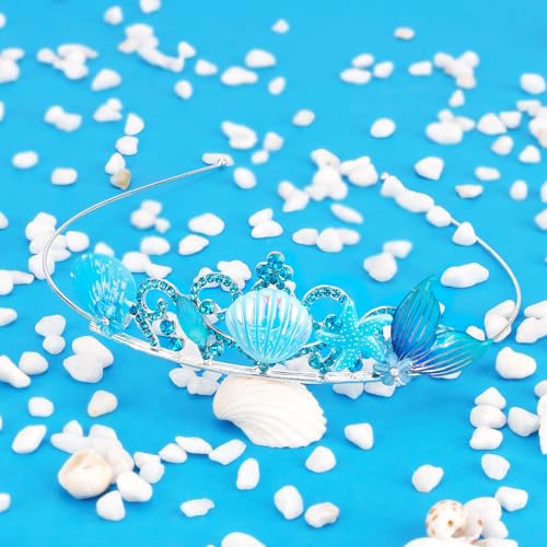 Didder Small Mermaid Seashell Blue Tiara Halloween Mermaid Costume Crown Headpiece for Women and Girls