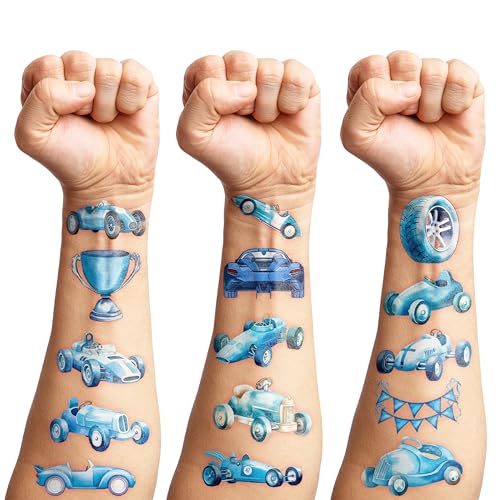 105 Pcs Blue Race Car Temporary Tattoos for Kids