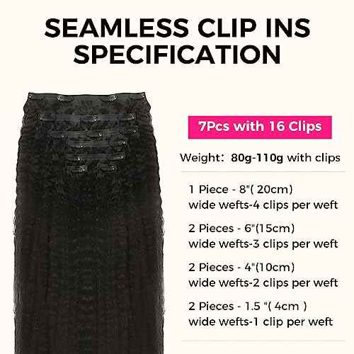 Lashey Clip in Hair Extensions Real Human Hair 110g Kinky Straight Seamless Clip in Hair Extensions Natural Black 14 Inch Human Hair with Invisi Edge for Black Women