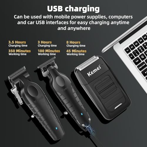 KEMEI Professional Cordless Hair Clipper & Beard Trimmer Set
