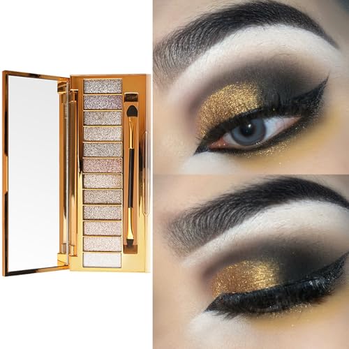 Glitter Eyeshadow Palette 12 Color Waterproof Shimmer with Brush