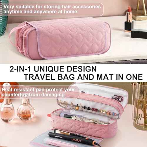 Large Capacity Hair Tools Travel Bag with Detachable Heat Resistant Mat, Double Layer Organizer Case for Flat Irons, Curling Irons, Hair Dryers, and Travel Carrying Case for Hair Tool Storage