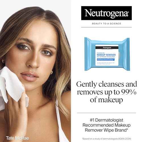 Neutrogena Fragrance-Free Makeup Remover Wipes, Daily Ultra-Soft Micellar Cleansing Wipes Gently Remove Oil & Waterproof Makeup, Hypoallergenic, Made with Plant-Based Cloth, 25 ct