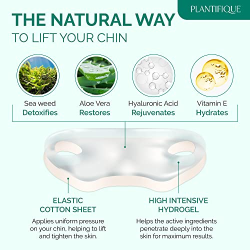 PLANTIFIQUE V-Line Collagen Mask for face 10 PCS Chin Strap for Double Chin Women & Men and Gold Under Eye Patches for Puffy Eyes and Dark Circles 20 Pairs Under Eye Masks for Dark Circles