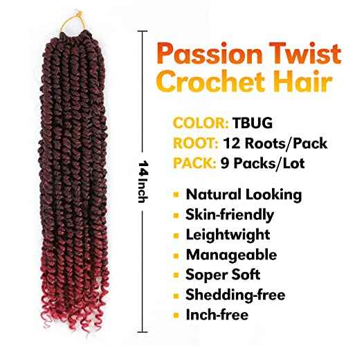 Passion Twist Hair 14 Inch Passion Twist Crochet Hair 9 Packs Crochet Hair for Black Women Pretwisted Crochet Twists Hair Pre Looped Tbug