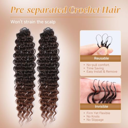 Deep Wave Feather Crochet Hair 18 Inch - Knotless Extensions