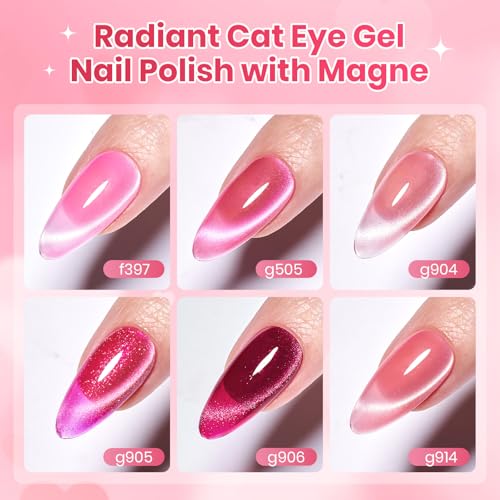 Beetles Pink Cat Eye Gel Nail Polish Set - 6 Colors