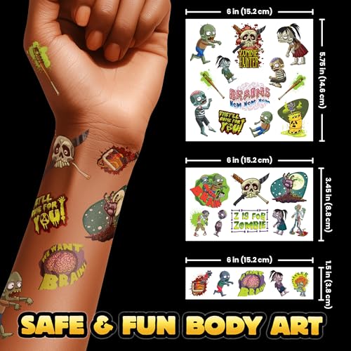 Zombie Halloween Temporary Tattoos - 25 Pack Fake Wounds & Blood