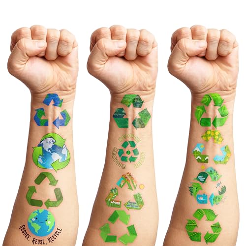 100 PCS Recycle Temporary Tattoos Sheets | Earth Theme Party Favors