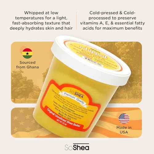SoShea Whipped Shea Butter Unscented Original - Nourishes, Moisturizes & Renews | 100% African Pure Shea Butter | Cold-Pressed & Cold-Processed | No Dyes & Parabens | Vegan | 11.50oz / 326g