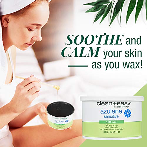 Clean + Easy Azulene Sensitive Soft Wax ? Wax for Sensitive Skin Hair Removal, Gentle & Soothing Formula for Face & Body, 14 oz