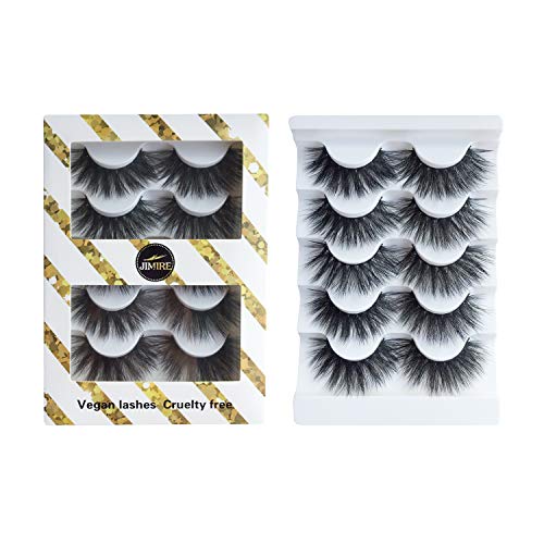 JIMIRE 3D Fluffy False Eyelashes - 5 Pair Pack, Faux Mink