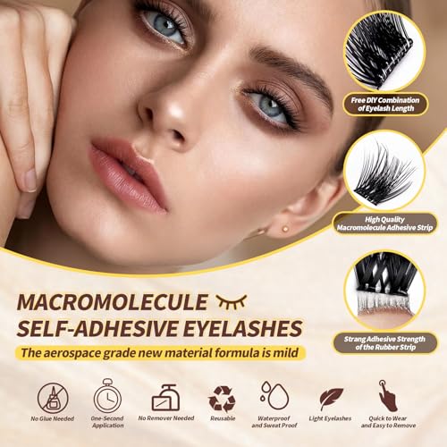 Self Adhesive Eyelashes No Glue Needed 120pcs Natural Self Adhesive Lash Clusters Wispy Reusable Press on Lashes Pre-Glue 10-16mm Individual Lashes C Curl DIY Eyelash Extensions