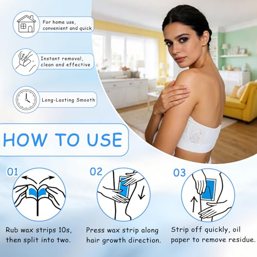 Wax Strips for Face, Waxing Strips, 40 Wax Strips for Hair Removal & 6 Calming Oil Wipes, Efficient Facial Wax Strips for Women Face, Lips, Body, Arms, Legs, Blue