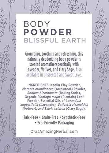 Ora's Amazing Herbal Talc Free Powder and Body Oil, Lavender Bath Set, After Shower Set, Blissful Earth Scent With Lavender Vetiver and Clary Sage, Intertrigo, Natural Skin Care