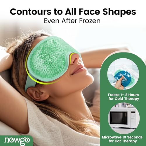 NEWGO Cooling Eye Mask for Puffy Eyes, Cold Eye Mask Eye Ice Pack for After Eyes Surgery, Tension Stress Relief, Itchy Eyes, Headaches, Dark Circles - Blue (Green) (Pack of 2)