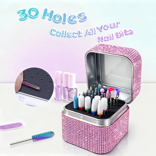 30-Slot Nail Drill Bit Organizer Case with Dustproof Design