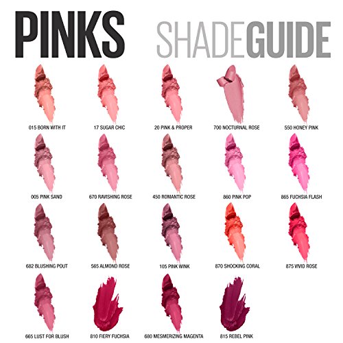 Maybelline New York Color Sensational Pink Lipstick Matte Lipstick, Fiery Fuchsia, 0.15 Ounce, Pack of 1