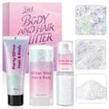 3-in-1 Glitter Set Sparkling White - Gel, Stick & Spray for Face & Body (WITOROR) – Waterproof Festival Makeup