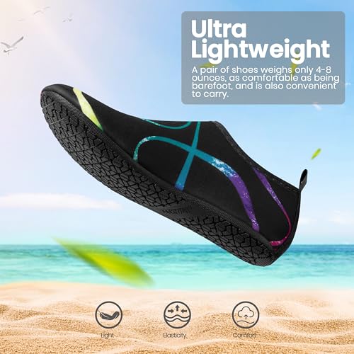 SEEKWAY Water Shoes Women Men Adult Quick-Dry Aqua Socks Barefoot Non Slip for Beach Swim River Pool Lake surf Black Size SK002