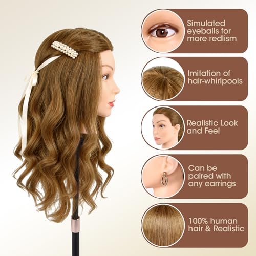 22" Light Brown Real Hair Mannequin Head with Stand & Tools