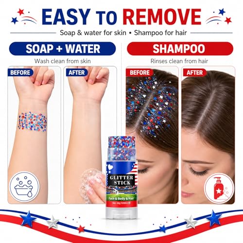 Go Ho Red White Blue Glitter Stick - Waterproof Face & Body Makeup
