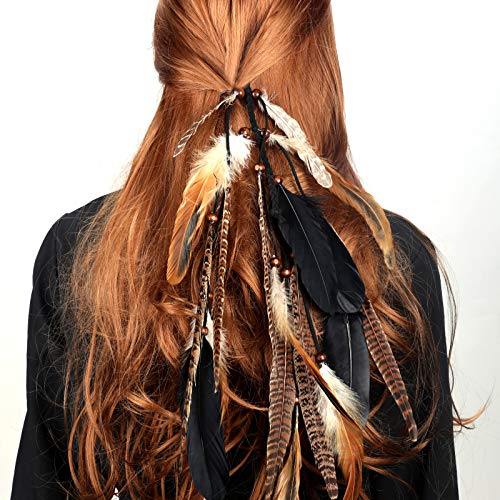 Feather Hair Clip Extensions - 2 Pack Bohemian Peacock Mixed Colors