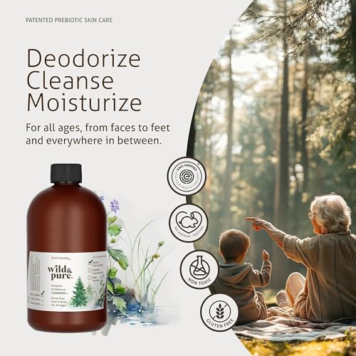 Wild & Pure EWG Verified Natural Body Wash Refill (18oz; Pack of 2) for Foamers/Spray | Cleanser, Deodorizer, Moisturizer | Face, Hands, Body | pH-Balanced, Plant-Based | Refillable Skincare