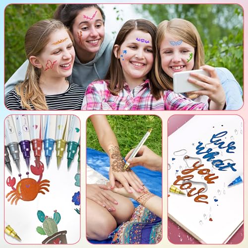 Temporary Tattoo Markers Kit – 10 Dual-Tip Pens + 5 Stencils