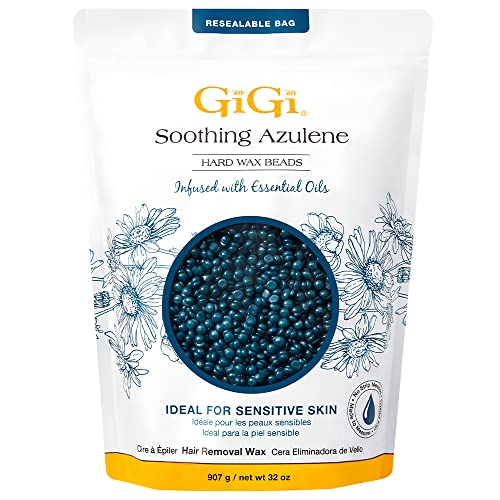 GiGi Hard Wax Beads for Hair Removal, Soothing Azulene Hard Wax Beads, Gentle Formula for Sensitive Skin, No Strips Needed for Full Body & Face Waxing, 32 oz, 1-pack