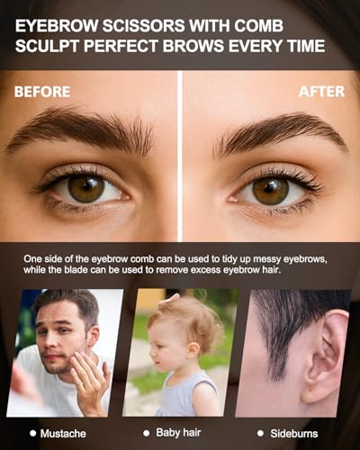 FERYES Eyebrow Trimmer Scissors with Built-in Comb